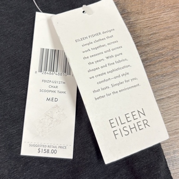 NWOT EILEEN FISHER 100% Linen Cascading Sequined Scooped Neck Tank Charcoal XS-S - Picture 7 of 8